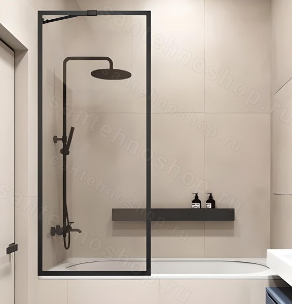 Шторка на ванну Veconi Palau PL-85B 70x150, профиль черный