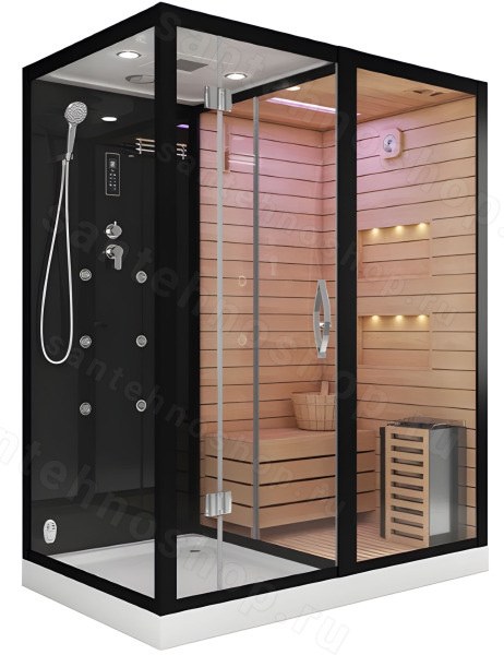 Душевая кабина Ceruttispa Albano Nero-R Black 8348 180x110 с гидромассажем