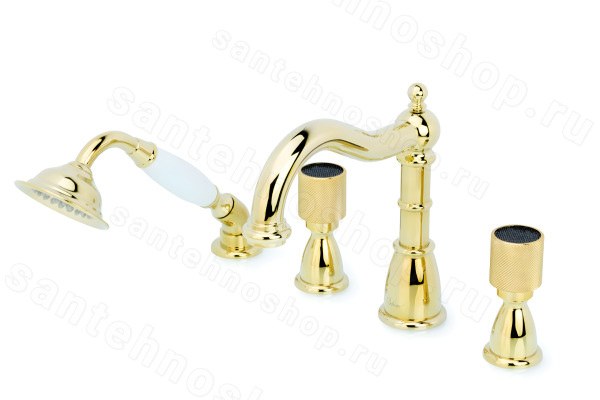 Смеситель на борт ванны Boheme Royal Cristal Black 395 , золото