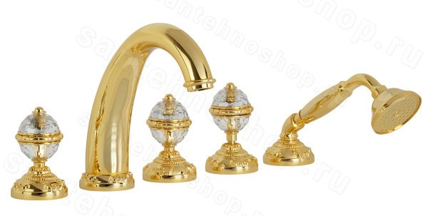 Смеситель на борт ванны с душем Migliore Cristalia Crystal 27182, золото, золото