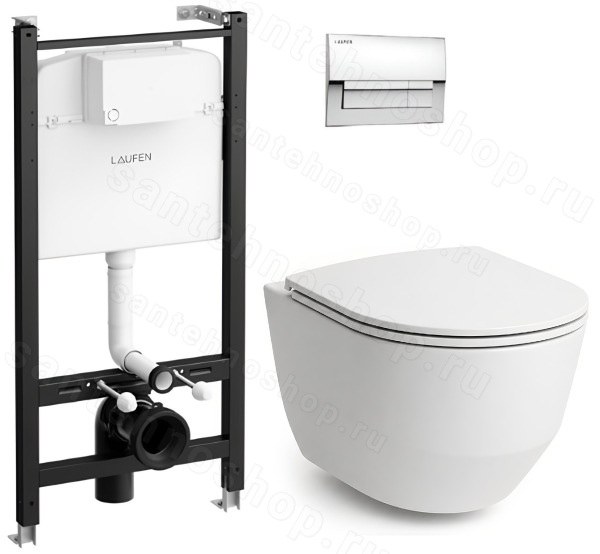 Комплект унитаза с инсталляцией Laufen Pro Z.RU93.0.761.6: подвесной унитаз, сиденье, кнопка смыва