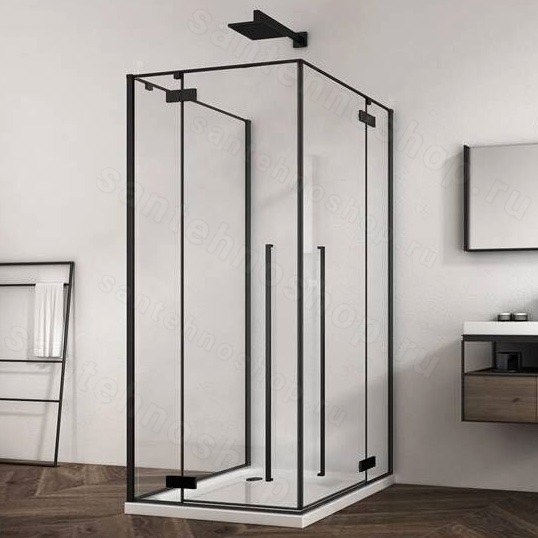 Душевой уголок Abber Eins AG06099B 90x90 распашной, профиль черный 90x90 распашной, профиль черный