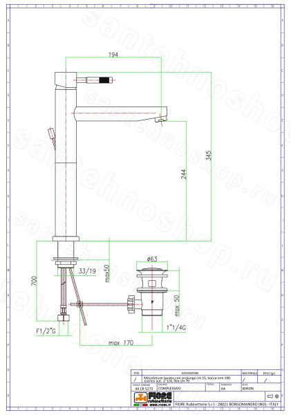 Смеситель для раковины Fiore Xenon 44CR5291, хром, хром