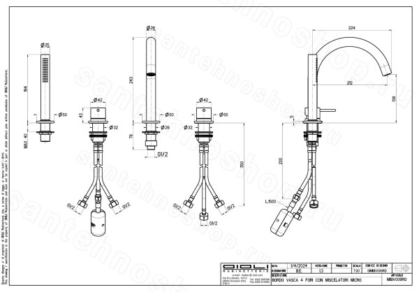 Смеситель на борт ванны Oioli Micro MIBV006RO/C54, брашированный никель c54, брашированный никель c54