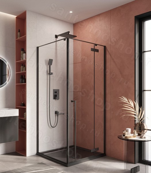 Душевой уголок Cezares LINER-A-1-90-C-NERO-R 90x90, профиль черный 90x90, профиль черный