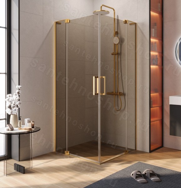Душевой уголок Cezares SLIDER-A-2-100/110-BR-BORO 100x100, стекло бронза, профиль золото 100x100, стекло бронза, профиль золото