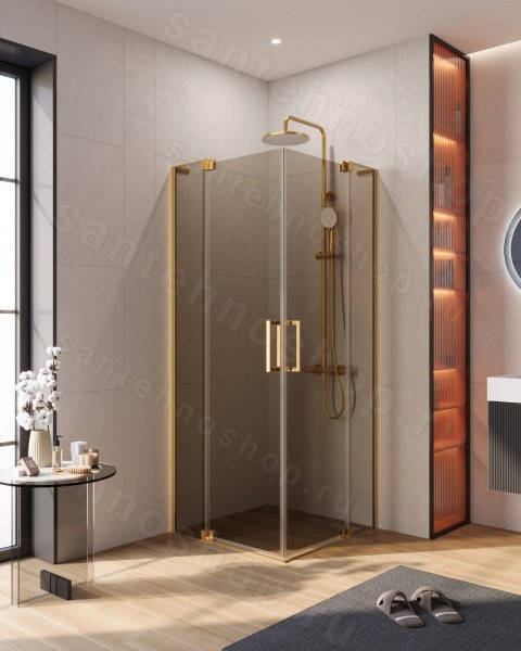 Душевой уголок Cezares SLIDER-A-2-70/80-BR-BORO 70x70, стекло бронза, профиль золото 70x70, стекло бронза, профиль золото
