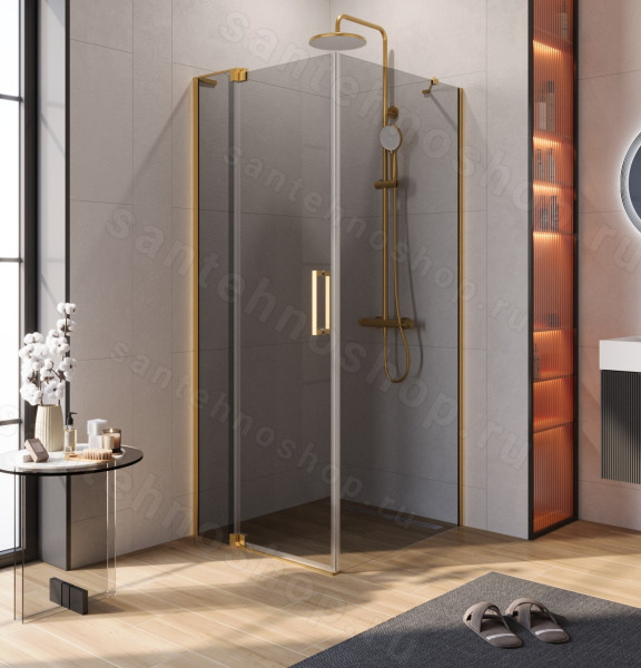 Душевой уголок Cezares SLIDER-AH-1-80-80/90-GRIGIO-BORO 80x80, стекло графит, профиль золото 80x80, стекло графит, профиль золото