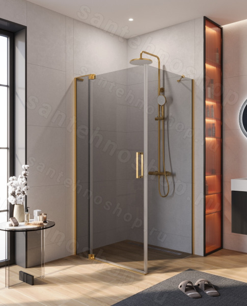 Душевой уголок Cezares SLIDER-AH-1-90-90/100-GRIGIO-BORO 90x90, стекло графит, профиль золото 90x90, стекло графит, профиль золото