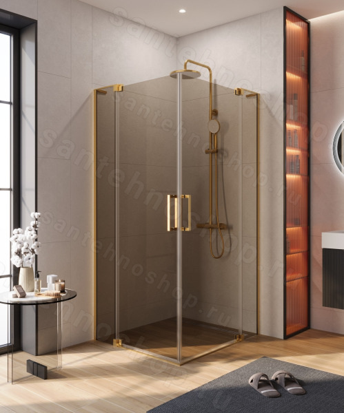 Душевой уголок Cezares SLIDER-AH-2-70/80-90/100-BR-BORO 70x90, стекло бронза, профиль золото 70x90, стекло бронза, профиль золото