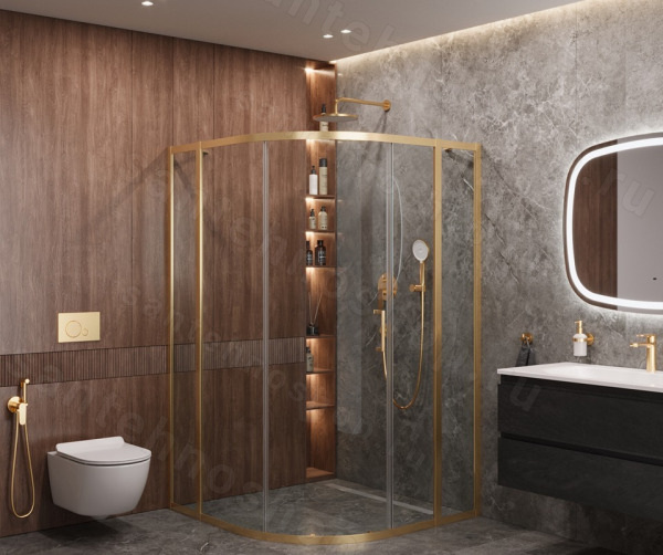 Душевой уголок Cezares MOLVENO-R-11-90+30-C-BORO-IV 120x120, профиль золото 120x120, профиль золото