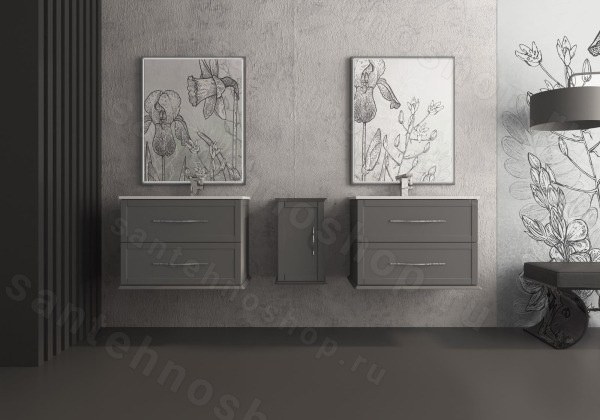 Тумба с раковиной Cezares Tiffany 00-00012649 75x56 подвесная, серое облако 75x56 подвесная, серое облако