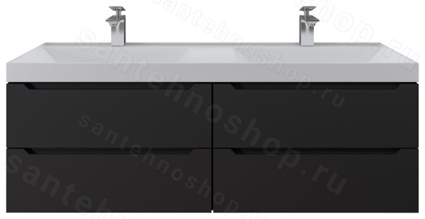 Тумба с раковиной Uperwood Tanos 2291020256 120x45 подвесная, двойная, 4 ящика, черная матовая 120x45 подвесная, двойная, 4 ящика, черная матовая