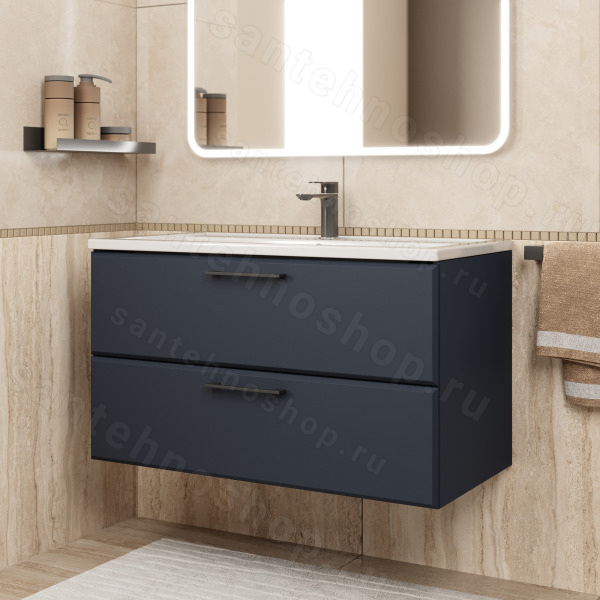 Тумба с раковиной Uperwood Foster New KFosterNEW90b 90x45 подвесная, черная 90x45 подвесная, черная