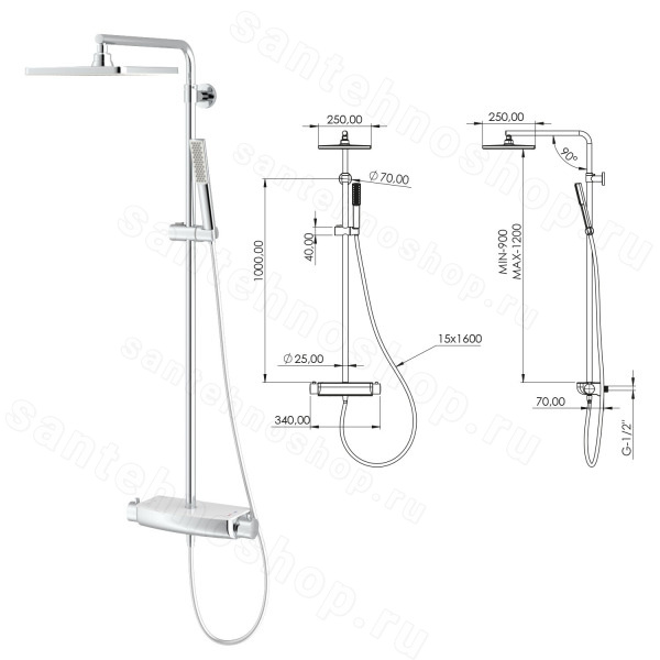 Душевая система TESKA MIRA DK2921C, черное стекло