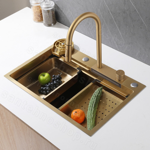 Кухонная мойка Abber Wasser kreis AF2194G 68x46 стальная, золото