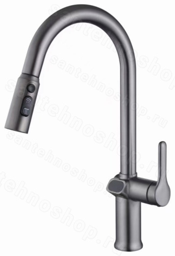 Смеситель для кухни ESKO Kitchen K15LEDGM с выдвижным изливом, оружейная сталь