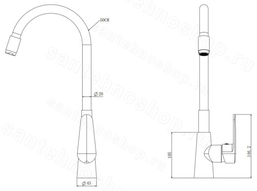 Смеситель для кухни ESKO K48GMB с гибким изливом, графит с гибким изливом, графит