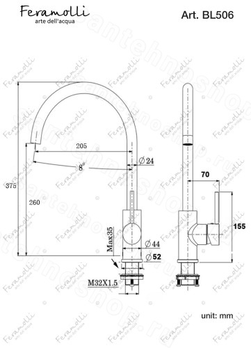 Смеситель для кухни Feramolli Ele BL506, черный