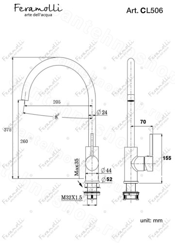 Смеситель для кухни Feramolli Ele CL506, хром