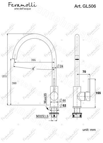 Смеситель для кухни Feramolli Ele GL506, золото