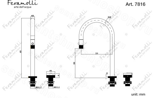 Смеситель для кухни Feramolli La élite GS7816S, графит