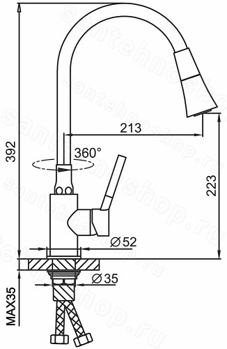 Смеситель для кухни FRAP H44 F4044-9 с гибким изливом, оружейная сталь