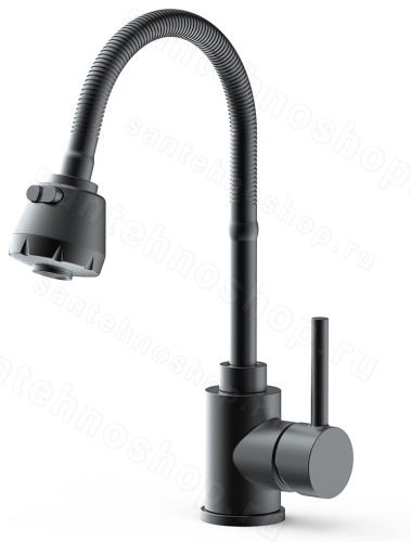 Смеситель для кухни FRAP F40993-6 с гибким изливом, черный с гибким изливом, черный