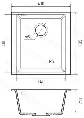 Кухонная мойка Rivelato SR-4134 Sabbia 41x44 из кварцевого композита, коричневый 41x44 из кварцевого композита, коричневый