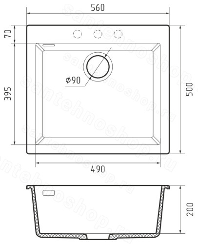 Кухонная мойка Rivelato ZN-5650 Bianco latte 56x50 из кварцевого композита, белый 56x50 из кварцевого композита, белый