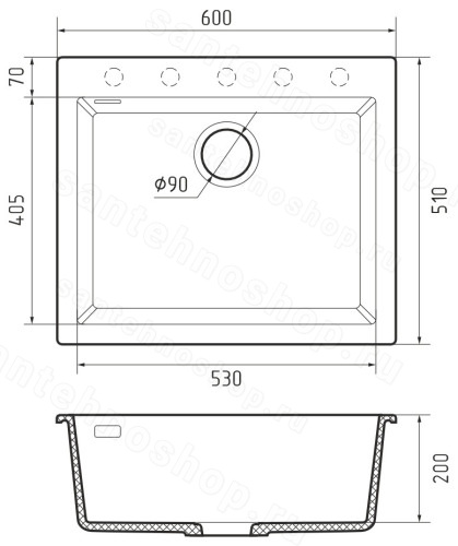 Кухонная мойка Rivelato ZN-6051 Sabbia 60x51 из кварцевого композита, коричневый 60x51 из кварцевого композита, коричневый