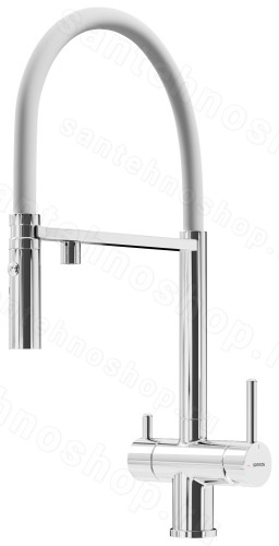 Смеситель для кухни Sancos Imola SC4010CHwh с гибким изливом, хром/белый