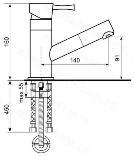Смеситель для кухни Ulgran U-009 U-009-343 с выдвижным изливом, антрацит