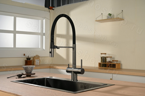 Смеситель для кухни Vincea VKF-120GM с гибким изливом, вороненая сталь с гибким изливом, вороненая сталь