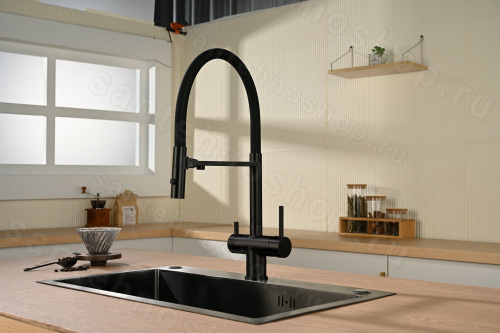 Смеситель для кухни Vincea VKF-120MB с гибким изливом, черный с гибким изливом, черный