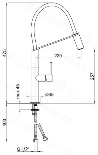 Смеситель для кухни Webert Kitchen oblique pro OB920602015 с гибким изливом, хром