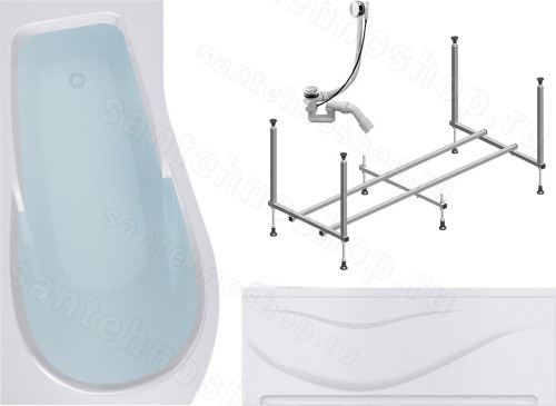 Акриловая ванна Timo Vino VINO1590L-KTVINO15-SPV1505-FPVINO15L 150x90, белая