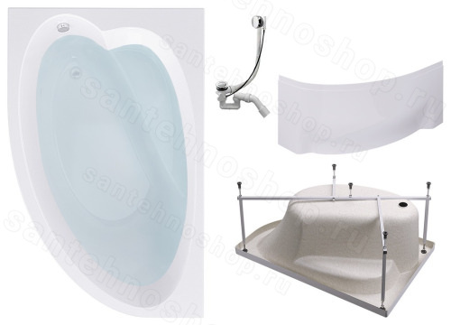 Акриловая ванна Timo Iva IVA1595L-KTIVA15-SPV1505-FPIVA15L 150x95, белая