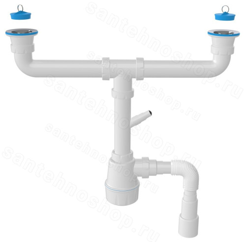 Сифон для двойной кухонной мойки Ceramicanova NV1162, белый