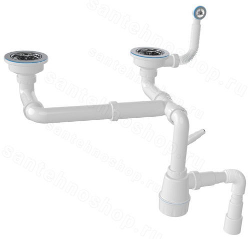 Сифон для двойной кухонной мойки с переливом Ceramicanova NV1196, белый
