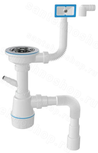 Сифон для кухонной мойки с переливом Ceramicanova NV1035, белый