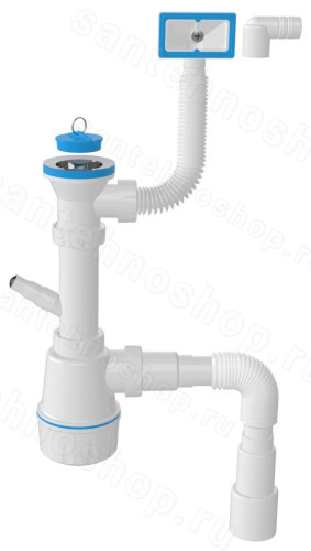Сифон для кухонной мойки с переливом Ceramicanova NV1036, белый