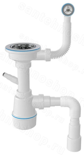 Сифон для кухонной мойки с переливом Ceramicanova NV1048, белый