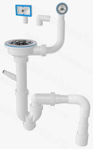 Сифон для кухонной мойки с переливом Ceramicanova NV1147, белый