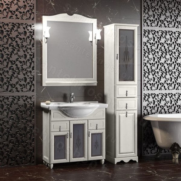 Комплект мебели Opadiris Тибет 85 витраж белый матовый