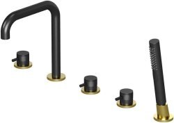 Смеситель на борт ванны Allen brau Priority 5.31007-GB31 с лейкой, черный матовый / золото брашированное