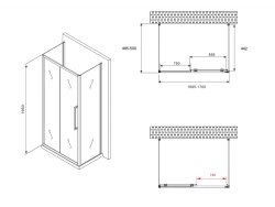 Душевой уголок Abber Schwarzer Diamant AG30170MH-S50M-S50M 170x50 раздвижной, профиль хром