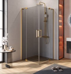 Душевой уголок Cezares SLIDER-A-2-90/100-GRIGIO-BORO 90x90, стекло графит, профиль золото