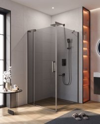 Душевой уголок Cezares SLIDER-AH-1-100-100/110-GRIGIO-GM 100x100, стекло графит, профиль сталь