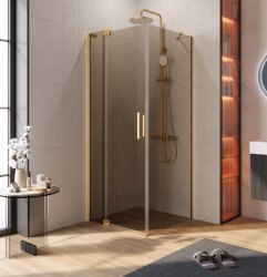 Душевой уголок Cezares SLIDER-AH-1-80-70/80-BR-BORO 70x80, стекло бронза, профиль золото